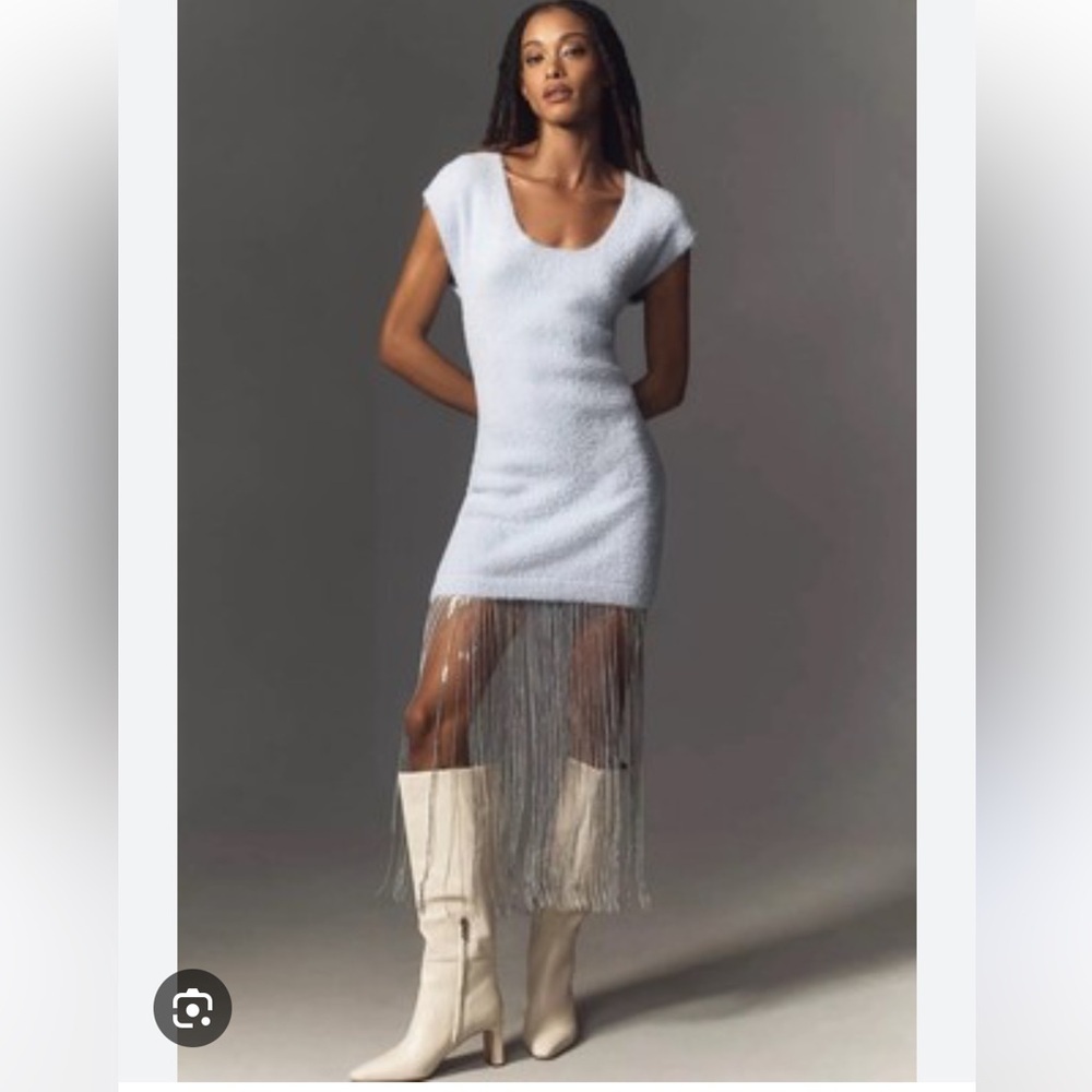 Anthropologie Sky Blue Midi Dress with Fringe - Picture 2 of 10